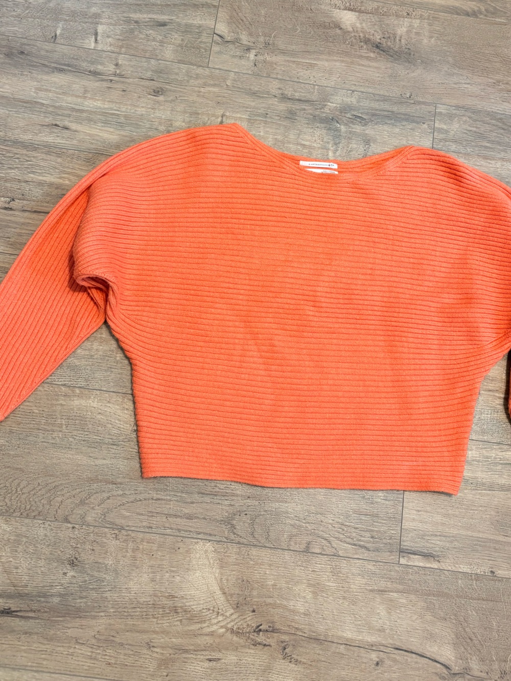 Anthropologie Orange Ribbed Crewneck Sweater